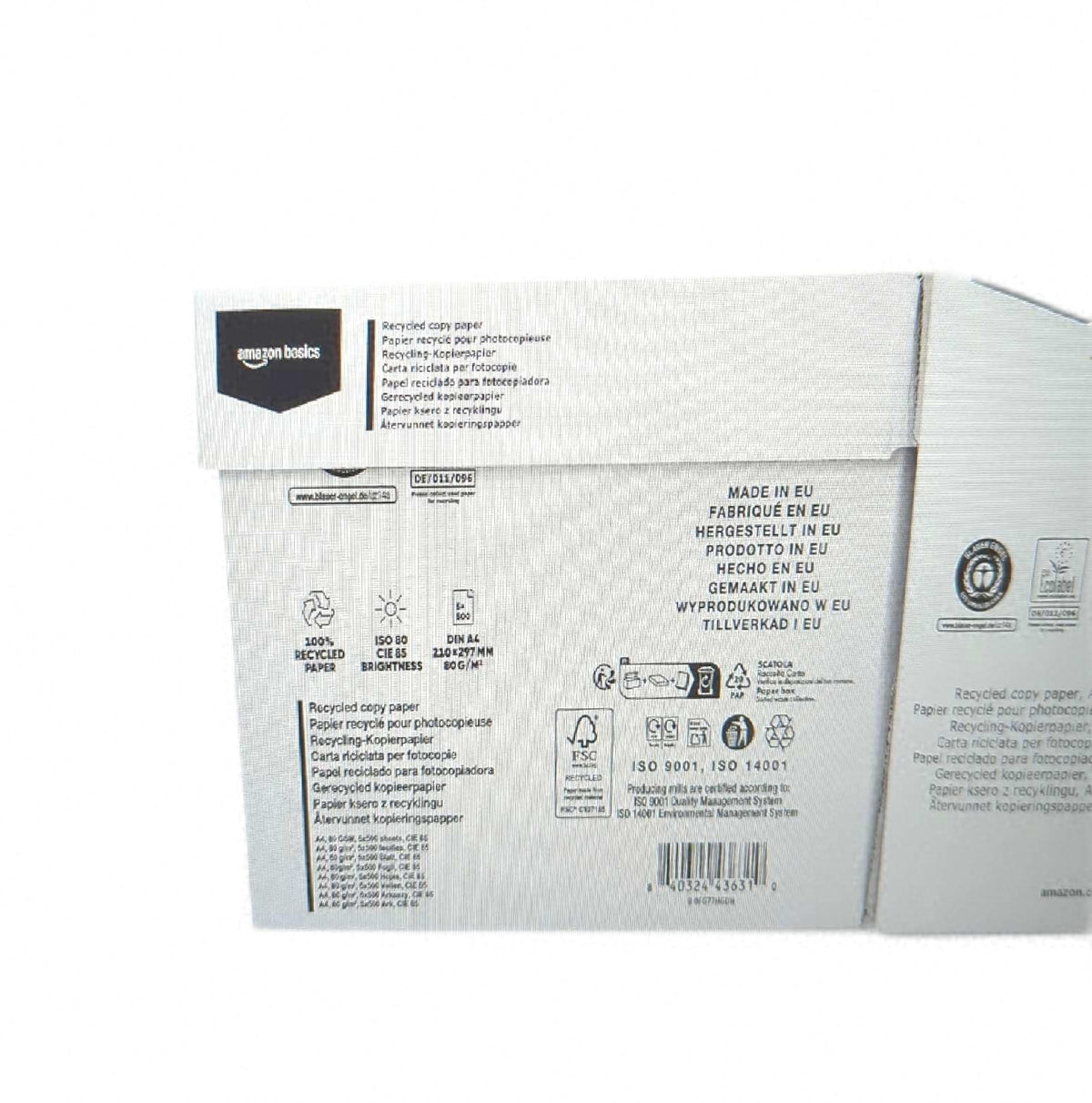 Amazon Basics 100 Prozent Recyclingpapier A4 80 g m2 2500 Blatt 5 Packungen