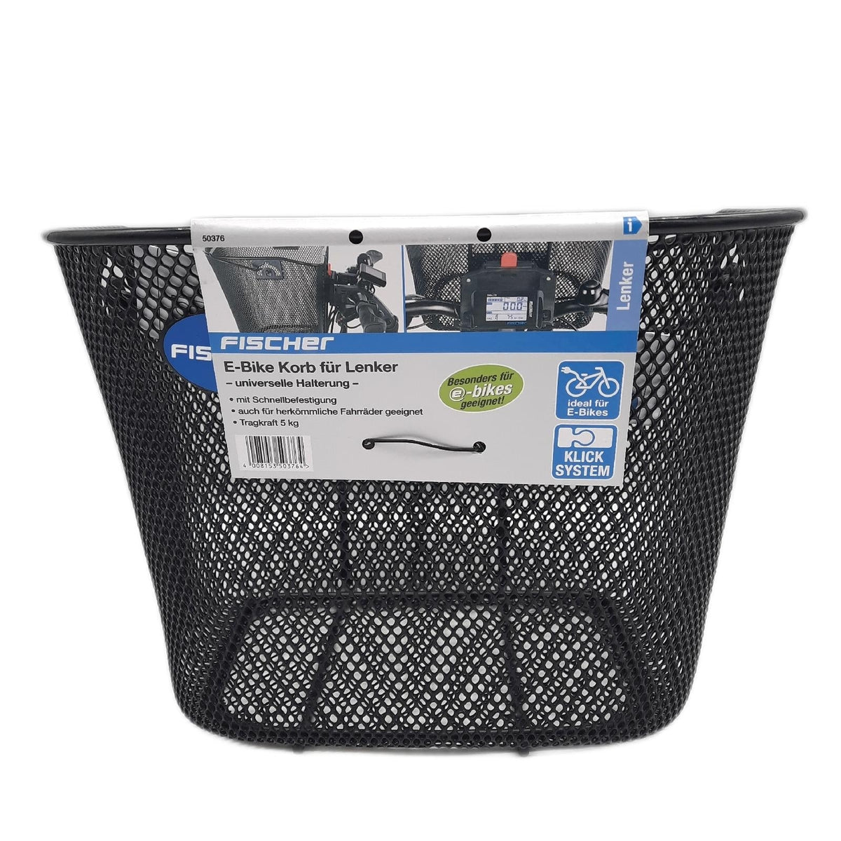 Fischer Lenkerkorb mit Schnellbefestigung, speziell für E-Bikes entwickelt, Tragkraft 5kg, passend für alle gängigen Displays mit einer Breite von 9 cm, u.a. für BOSCH Displays