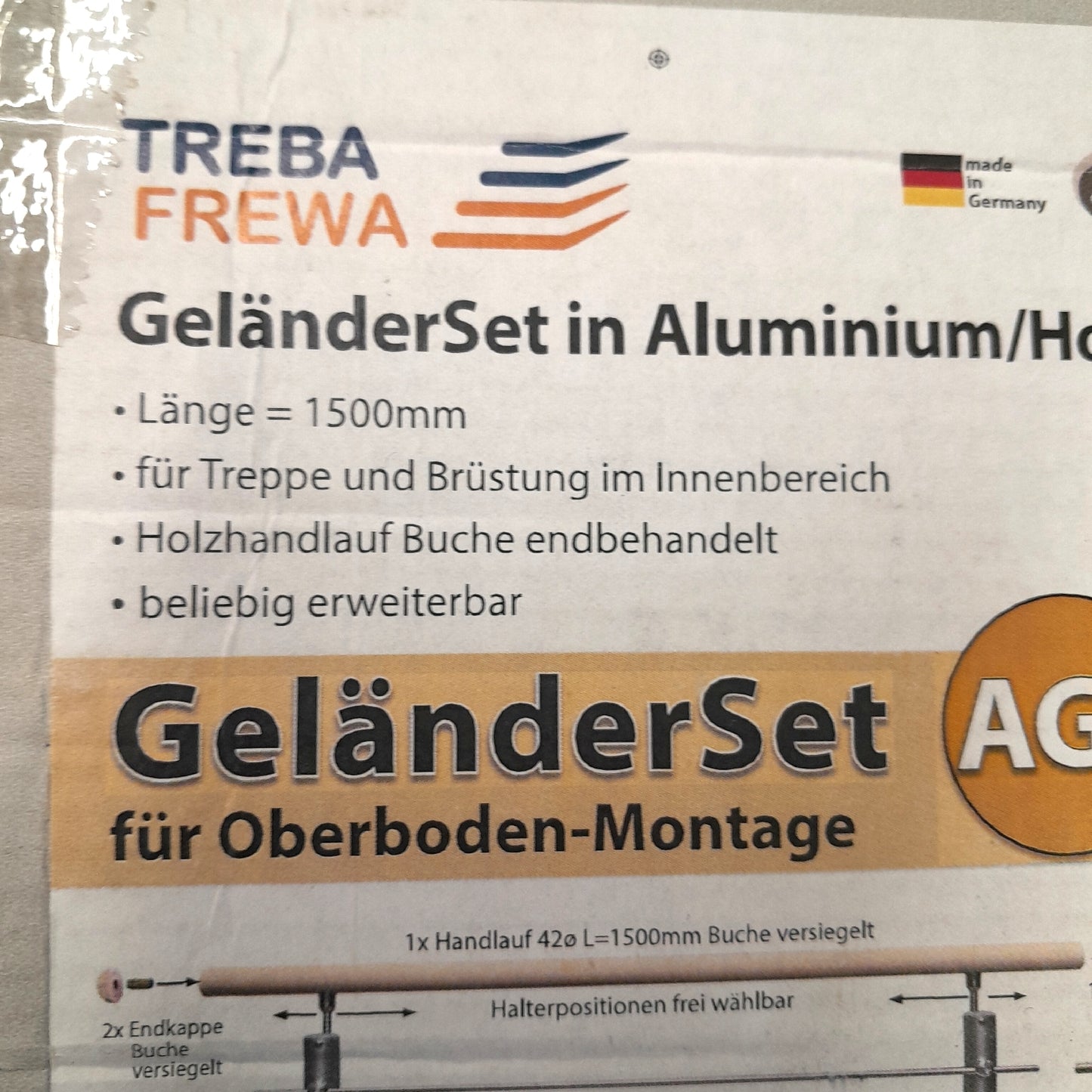 Treba Geländerset Gartenzubehör Frewa AG4 Oberbodenmontage Aluminium Silber 150