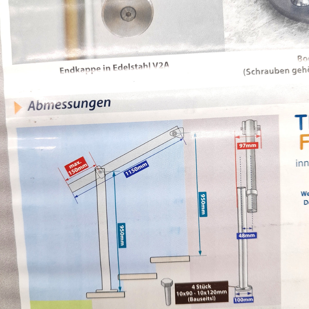 Treba Geländer Set Treppe Edelstahl V2A Oberbodenmontage Länge 1150 mm