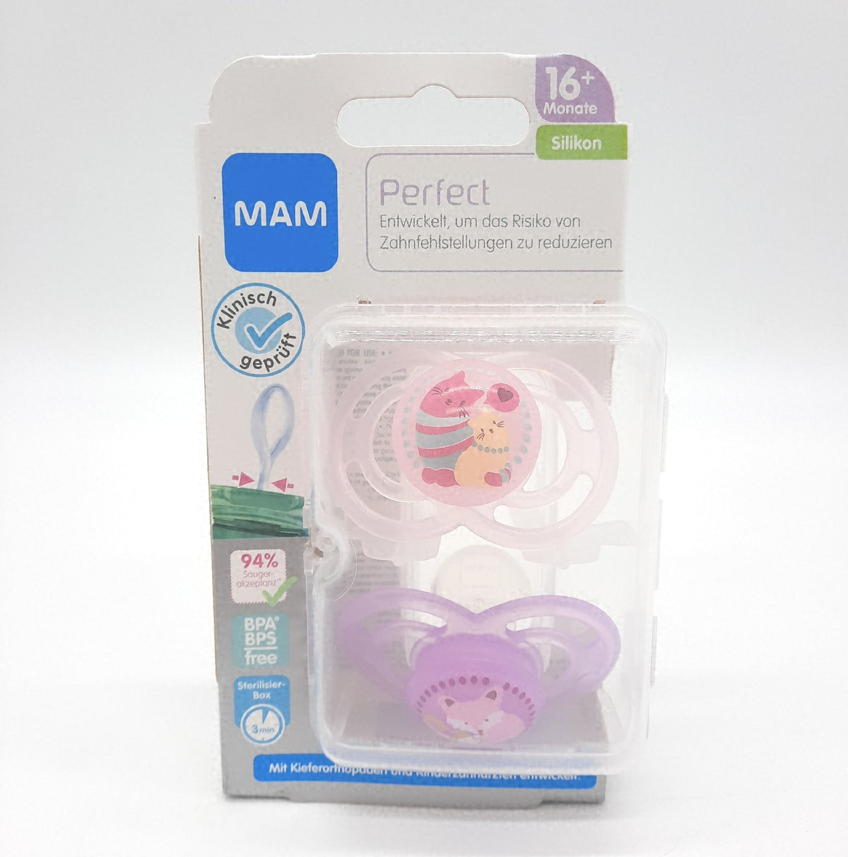 MAM Perfect Schnuller 16 Monate Silikon BPA frei Beruhigungssauger für Babys