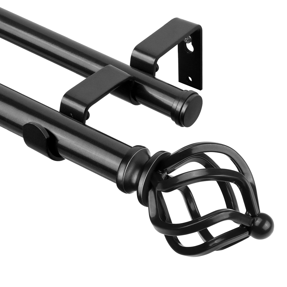 KAMANINA Gardinenstange 2 Läufig 182 bis 365 cm Ø 22 mm Vorhangstange Schwarz