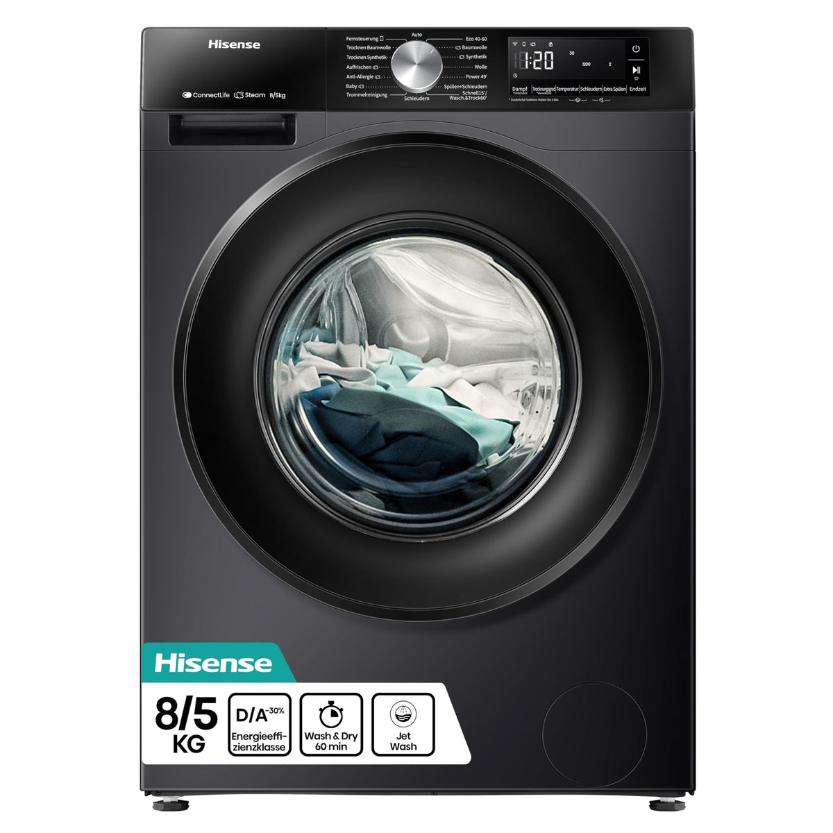 HISENSE Waschtrockner WD3S8043BB3 8 kg, 8 kg, weiß/schwarz