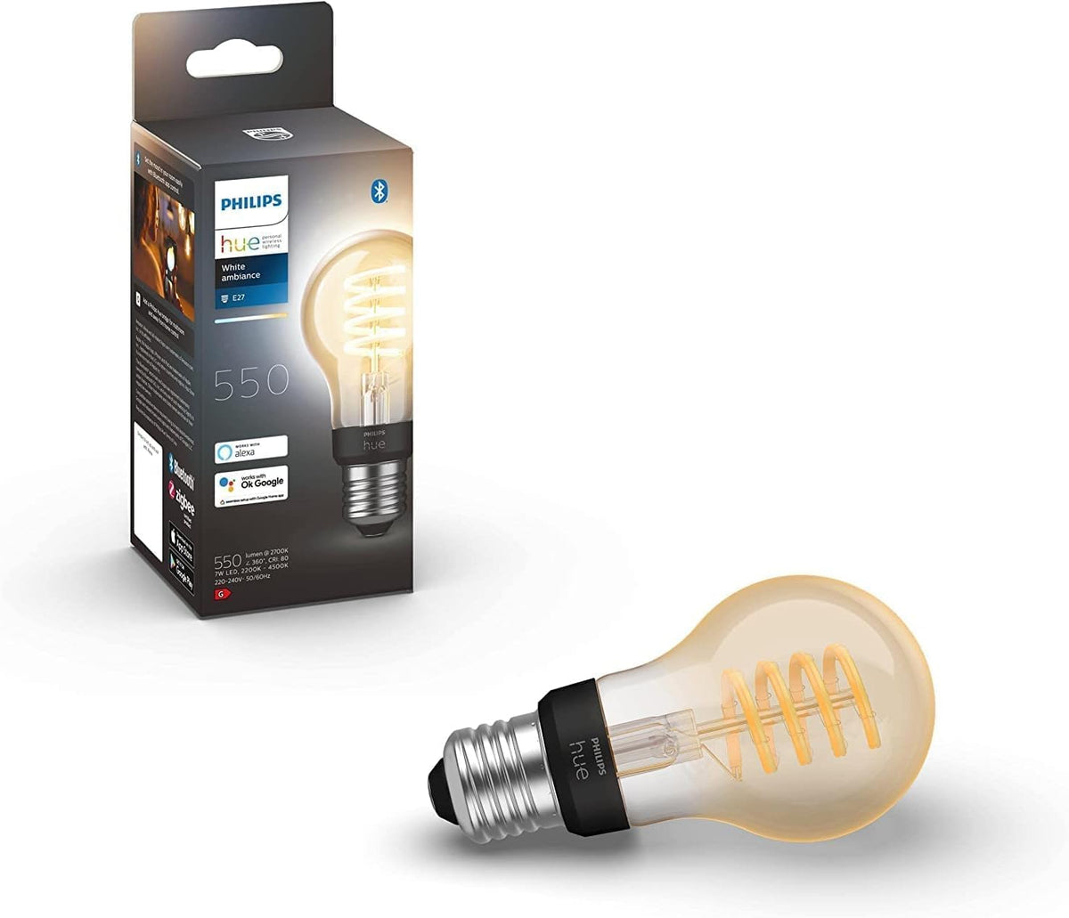 Philips Hue White Ambiance E27 Filament Lampe 550 Lumen Stimmungslicht Beleuchtung