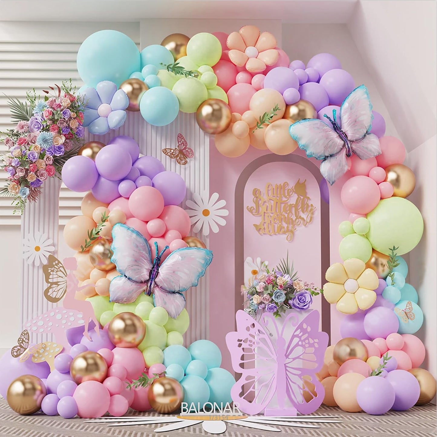 Luftballon Girlande Dekoration Set Schmetterling Lila Party Deko Ballons 115 Stück
