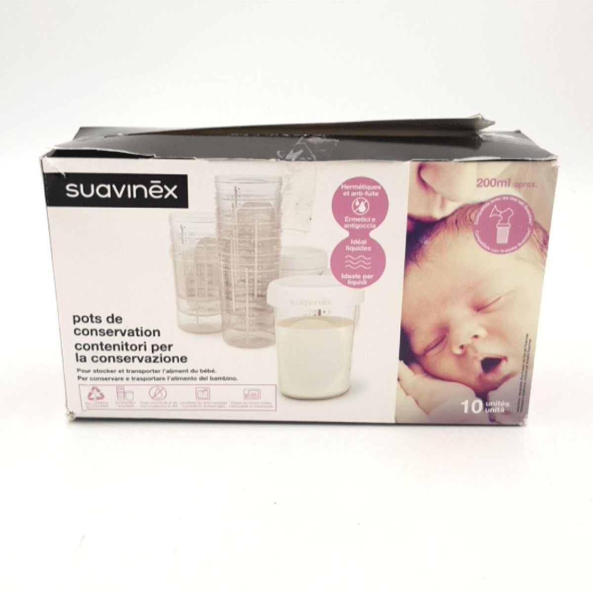 Suavinex Milchvorratsgläser 10 x 180 ml luftdicht mikrowellengeeignet spülmaschinenfest gefriergeeignet Schraubdeckel Skala