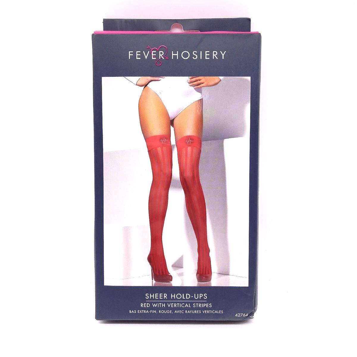 Smiffys Strümpfe Damenmode Halterlose Strümpfe Fever Längsstreifen Kreuzmotiv Rot One Size elegant sexy