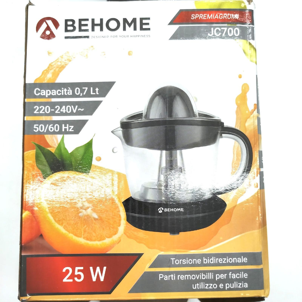 Behome elektrische Zitruspresse 700ML Edelstahl Saftpresse mit 2 Kegeln 2 Drehrichtungen schwarz
