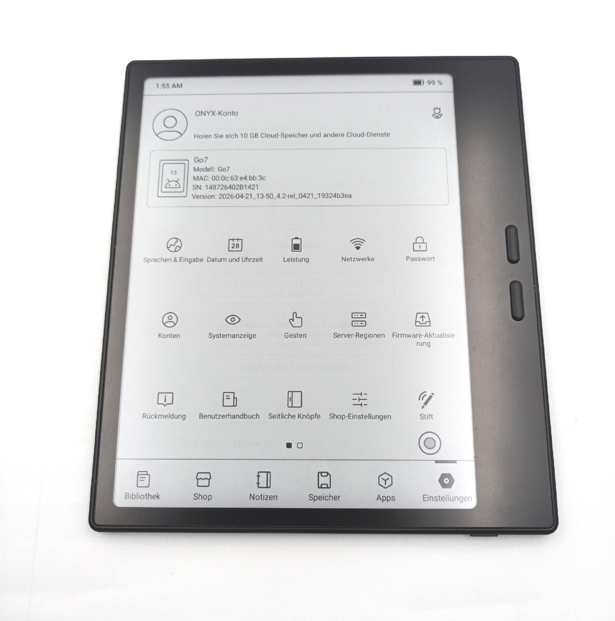 Onyx E Ink Tablet ePaper Reader Onyx Go 7 7 Zoll Schwarzweiß 300