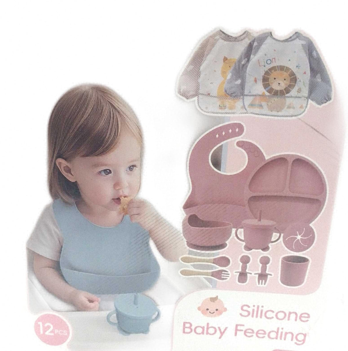 Geschirrset 12er Set Kindergeschirr Babygeschirr Babylöffel Trinklernbecher Silikon