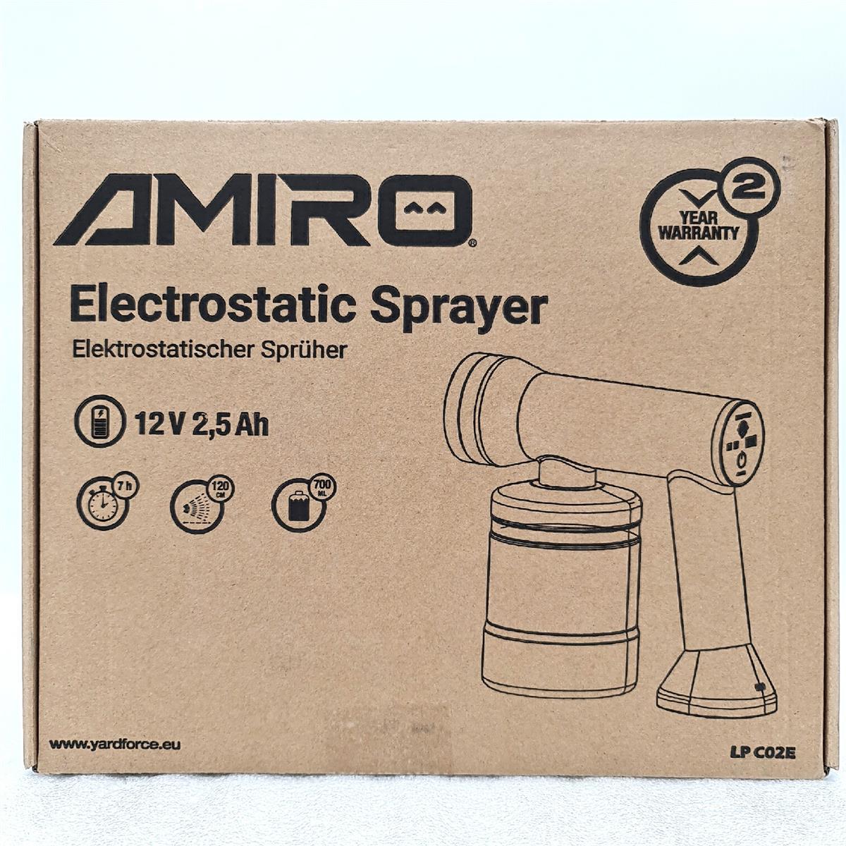 AMIRO Elektrostatisches Spritzgerät LP C02E – Kabelloses Desinfektionsgerät für effiziente Flächendesinfektion, Leistungsstarker Akku, Leicht und Tragbar