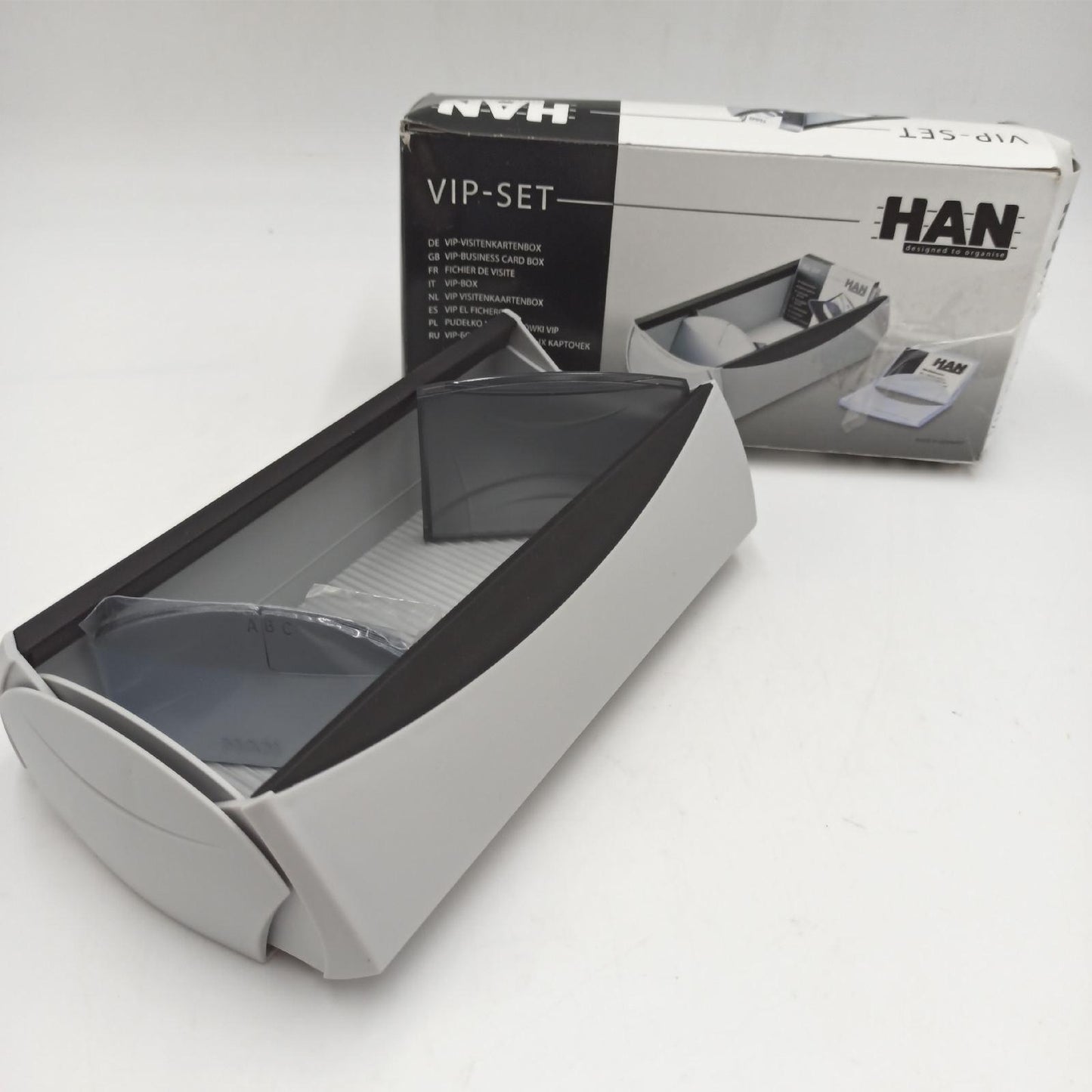 HAN Visitenkartenbox VIP modernes Design Deckel 500 Karten Schwarz praktisch