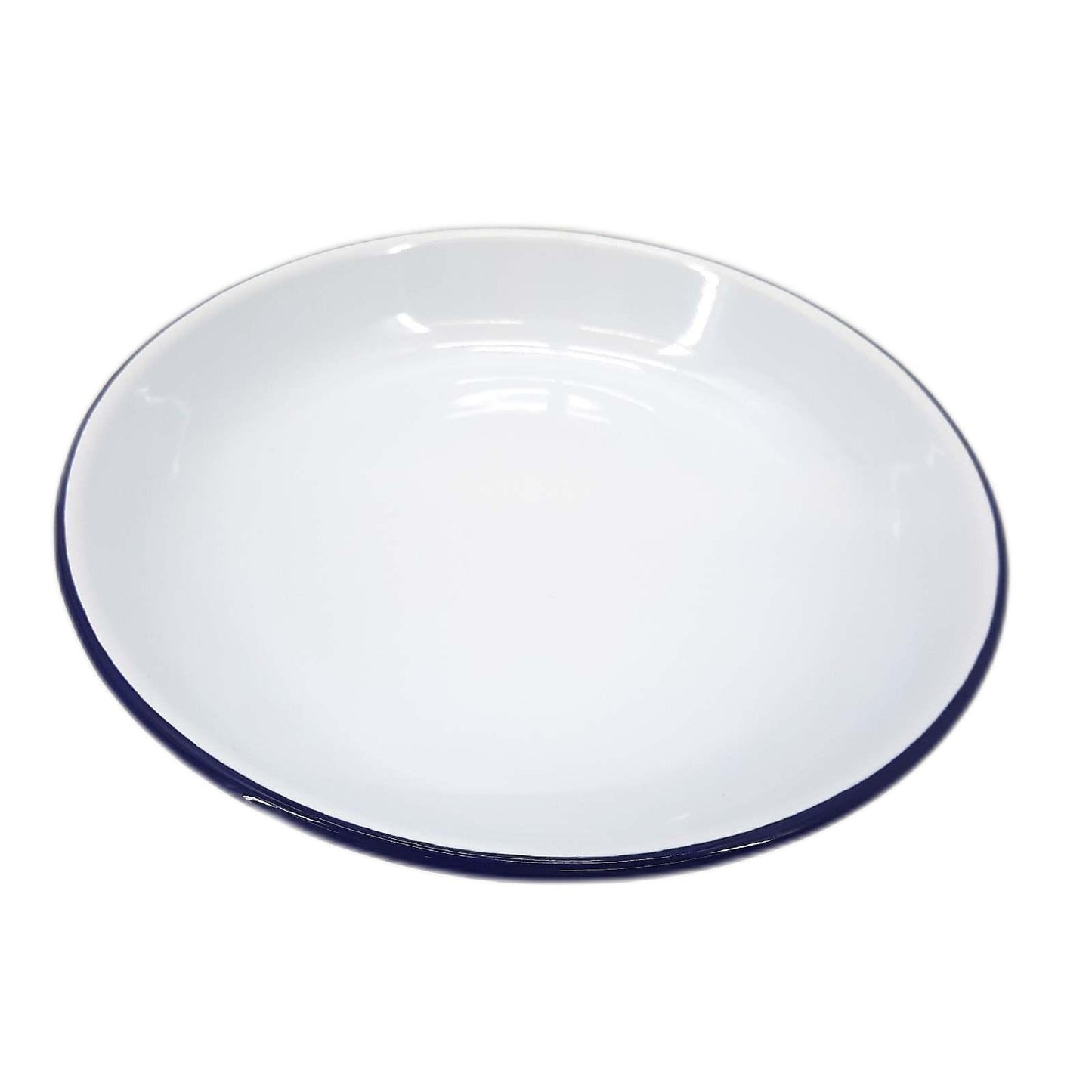 HENDI Teller, Tief, mit einem blauen Rand, Stapelbar, Ofensicher, Abriebfest, Unzerbrechlich, Pastateller, Essteller, Speiseteller, Salatteller, ø240x(H) 40mm, emaillierter Stahl