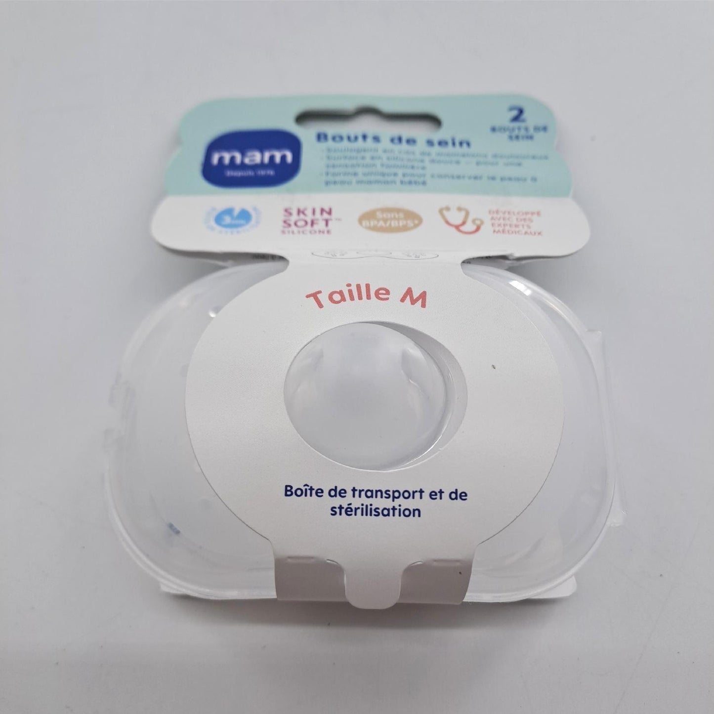 MAM Brustspitzen – 2 Stück Silikon-Bruststück (Größe M, 20 mm) – hautfreundliches Stillzubehör mit Sterilisierbox