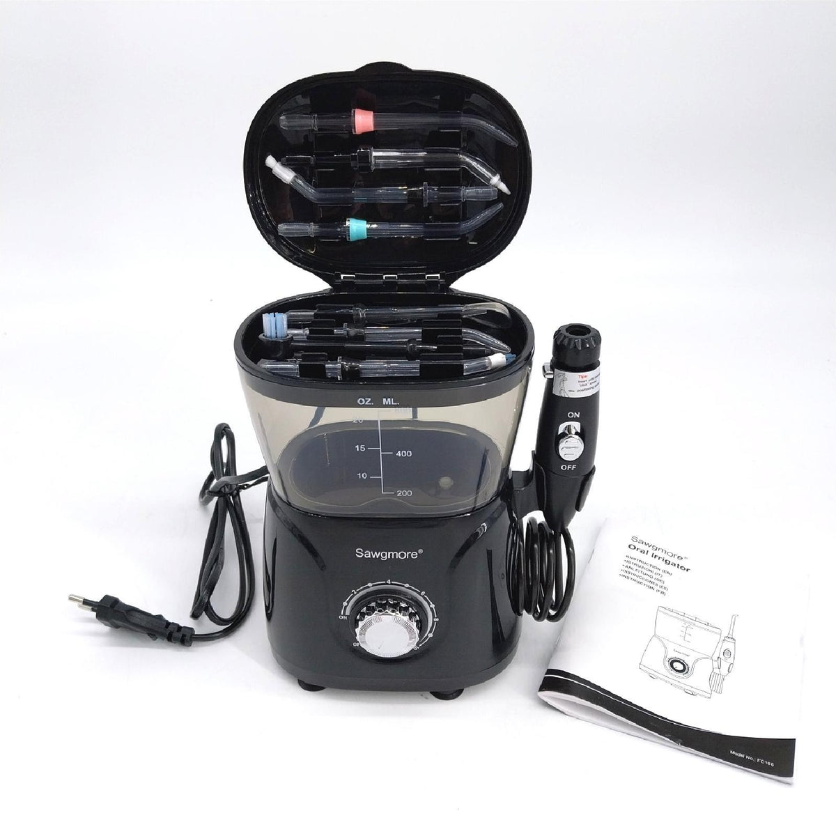 Sawgmore Elektrische Munddusche mit 10 Druckstufen 8 Düsen 600ml Wassertank Familienwasserflosser