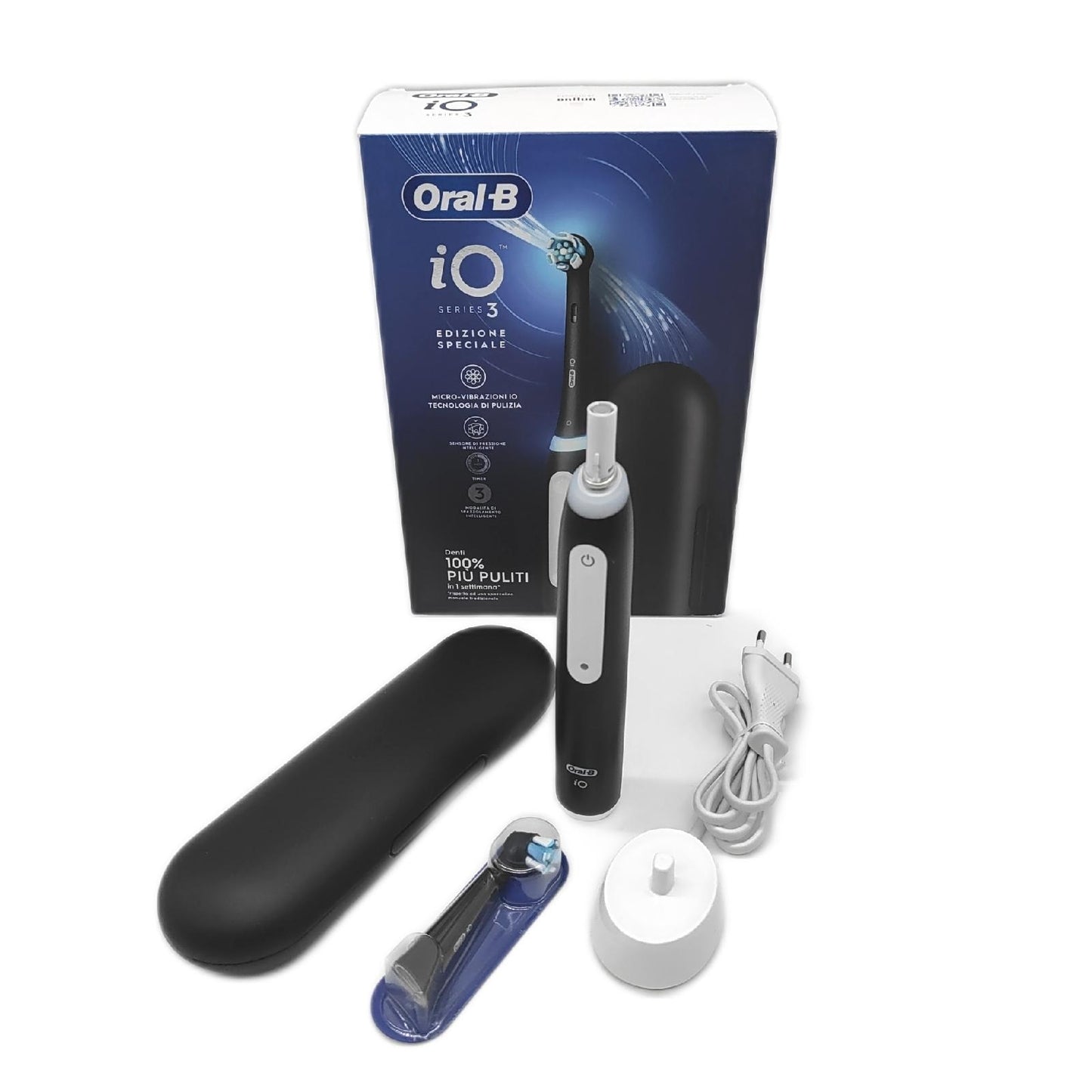 Oral B Wiederaufladbare elektrische Zahnbürste iO 3 Schwarz 1 Ersatzkopf 1 Oral