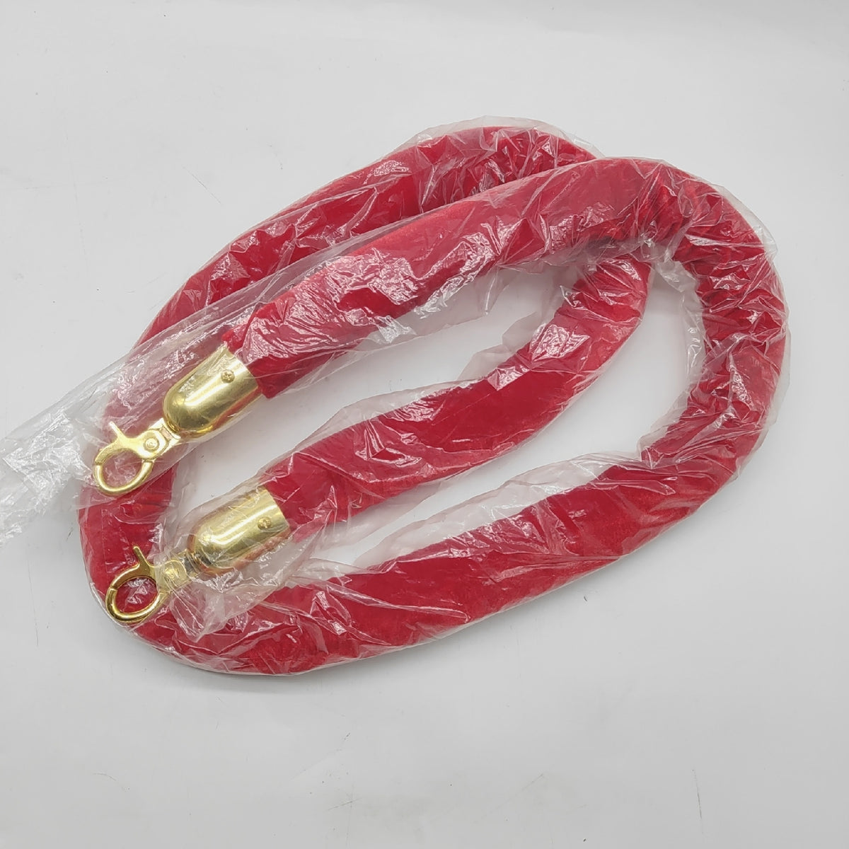 Belle Vous 2 STK Kordel Absperrung Roter Samt – B150 x D3 5 cm Samtseil mit Karabiner Haken Gold Poliert als Absperrband – Dicke Samtkordel Personenleitsystem Absperrband Rot