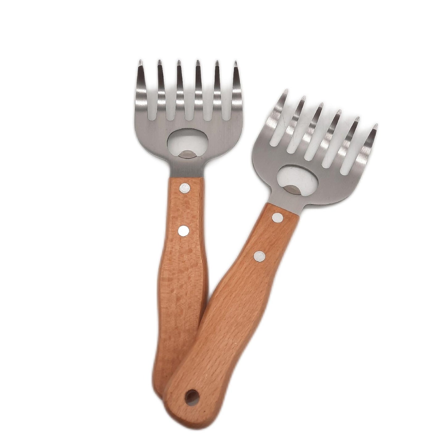Fleischzerkleinerer Küchenhelfer Küchenutensilien aus Edelstahl lange Holzgriffe ideal für Pulled Pork Truthahn Huhn
