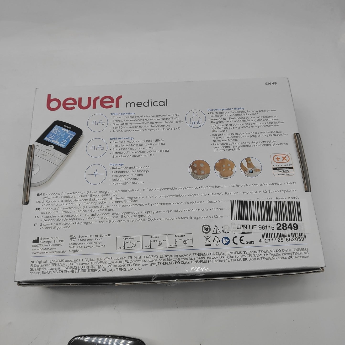 Beurer EM 49 Digital TENSEMS 3 in 1 Reizstromgerät Schmerzlinder - Unvollständig