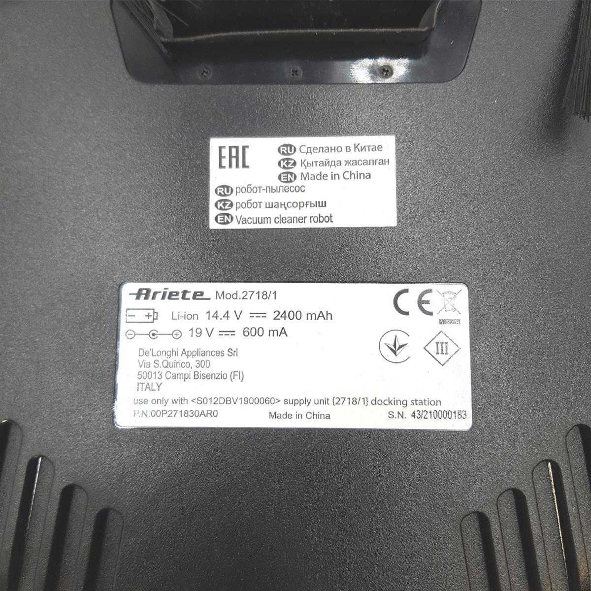 Ariete, 2718 Xclean, Saugroboter, Startverzögerung, HEPA-Filter, Betriebsdauer 1,5 Stunden, 65 dB, Durchmesser: 30 cm, Fassungsvermögen 300 ml, Schwarz