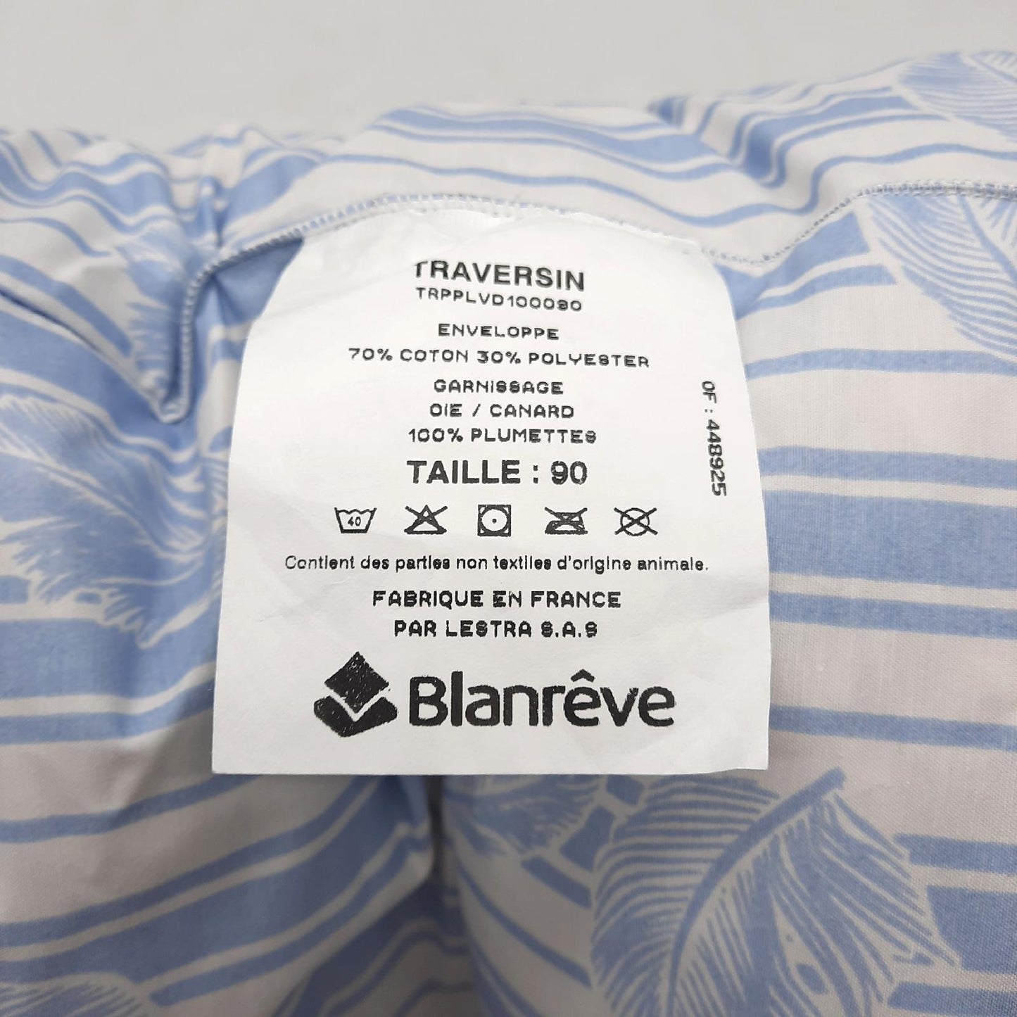 Blanreve Nackenrolle Kissen Schlafkomfort Antan Komfort Mi Ferme Pflegeleicht 90 cm Weiß Blau Französisches Produkt