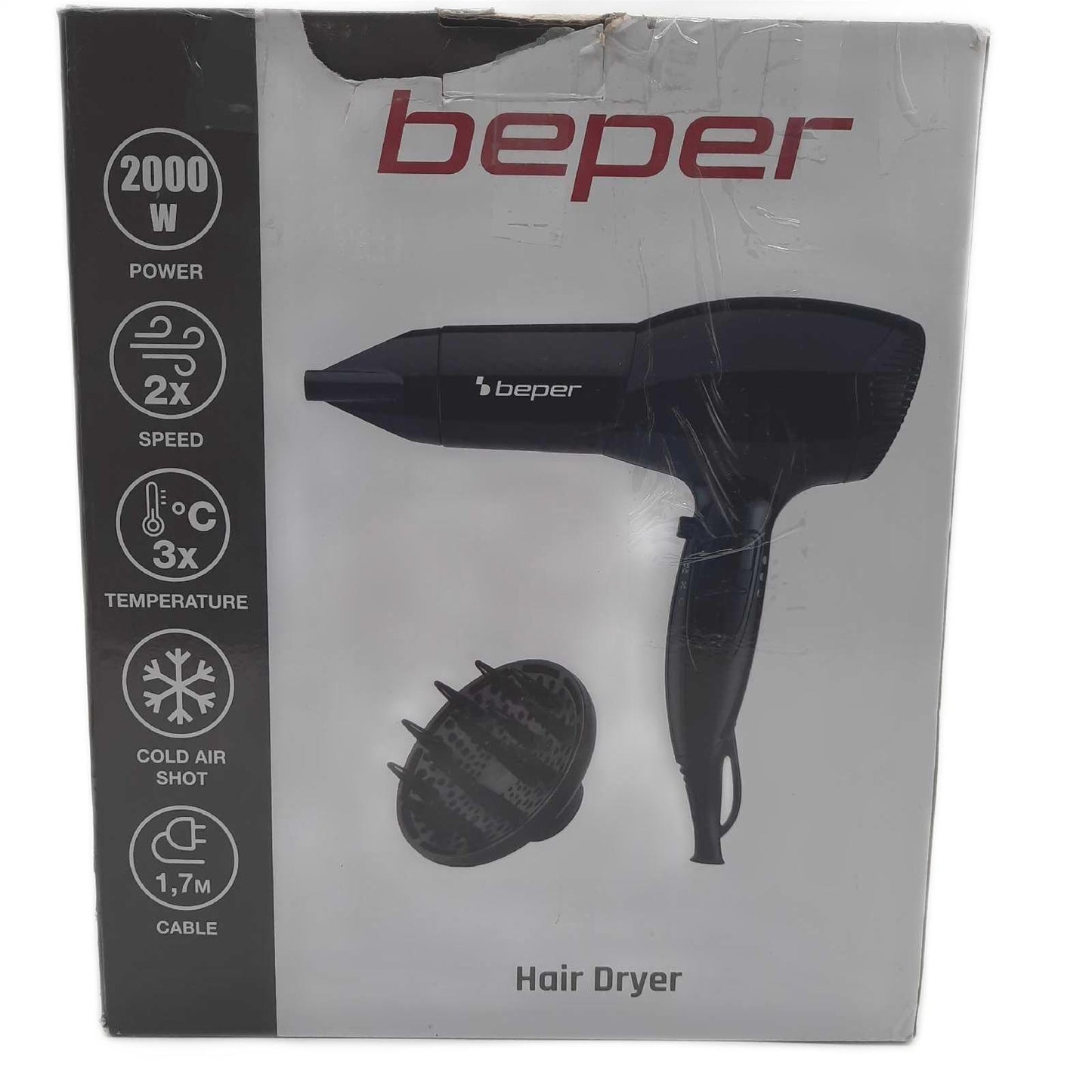 BEPER Haartrockner Stylinggeräte 2000 Watt Leistungsstark Trockenfunktion Diffusor Konzentrator