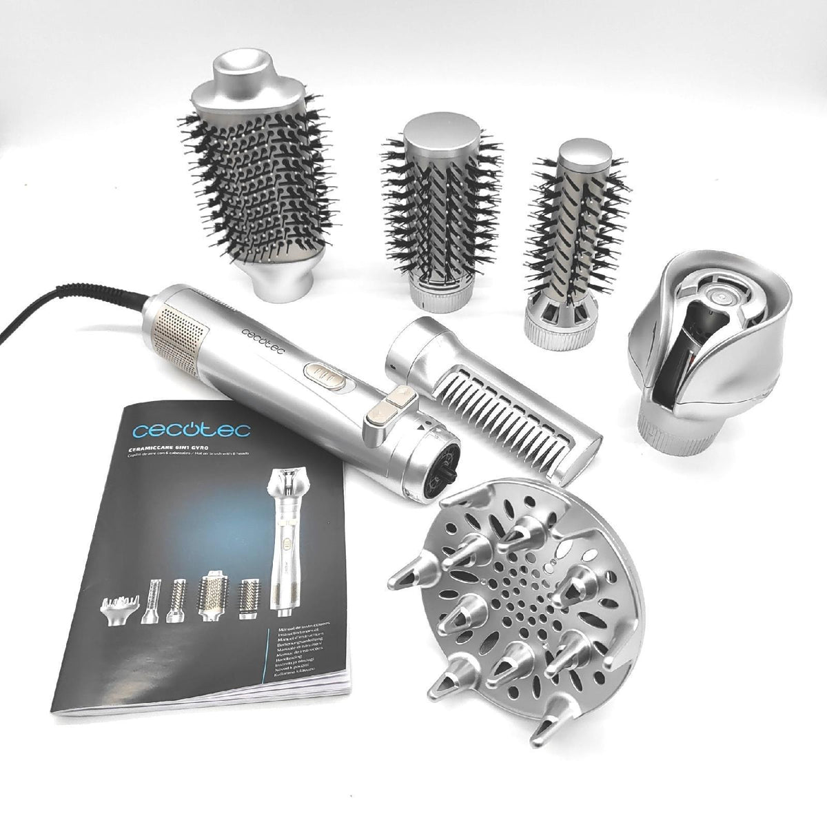 Cecotec Warmluftbuerste 6 in 1 CeramicCare Gyro 1100 W mit 6 Buerstenkoepfen Haarglaetter