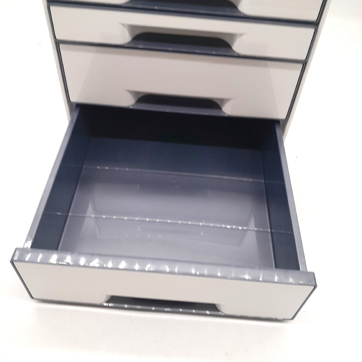 Leitz Cube Schubladenbox 4 Schubladen A4 Weiß Grau mit transparentem Desktop Organizer