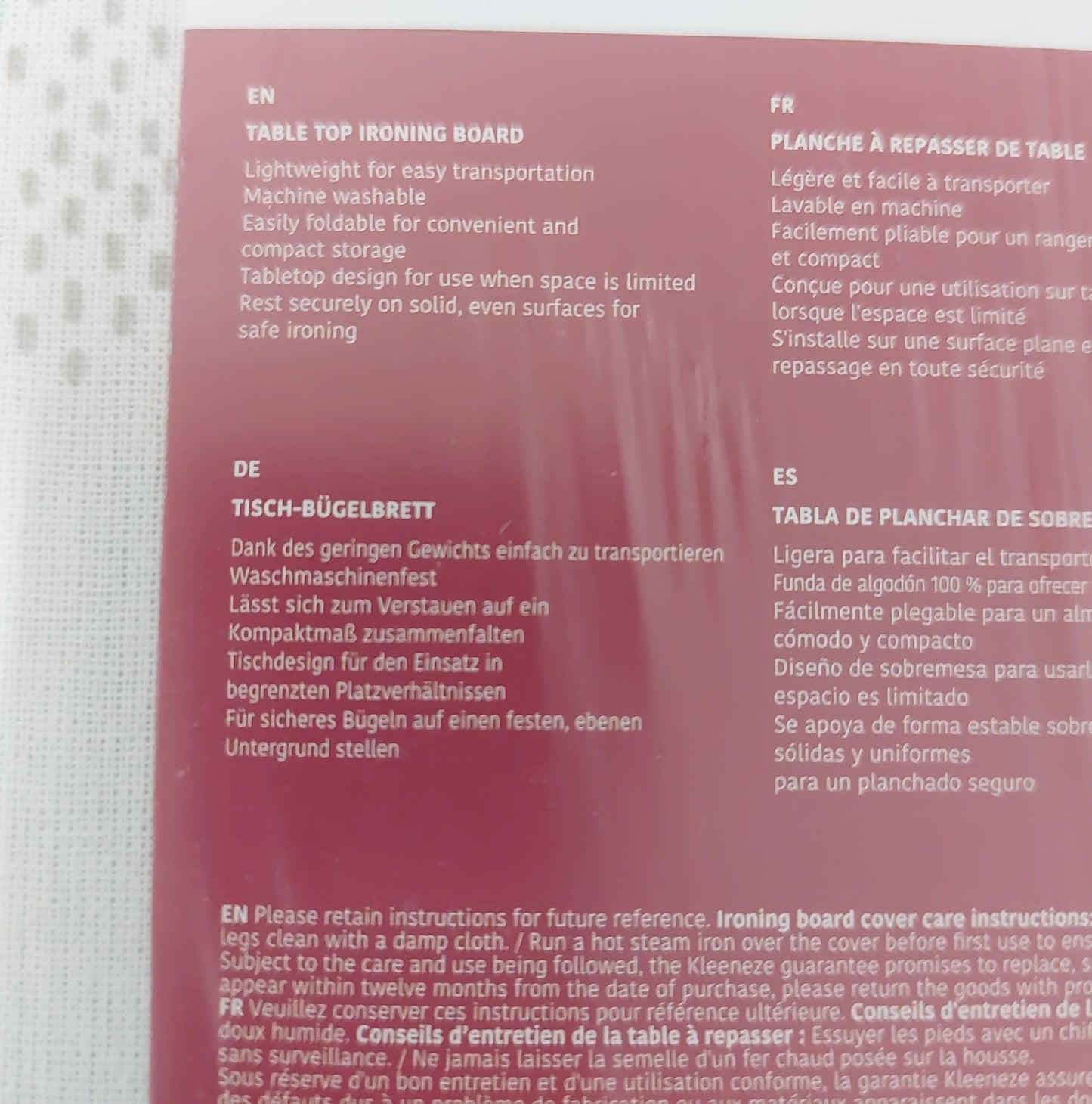 Kleeneze KL062291ELISEEU Tischbügelbrett kleines Bügelbrett 100% Baumwollbezug