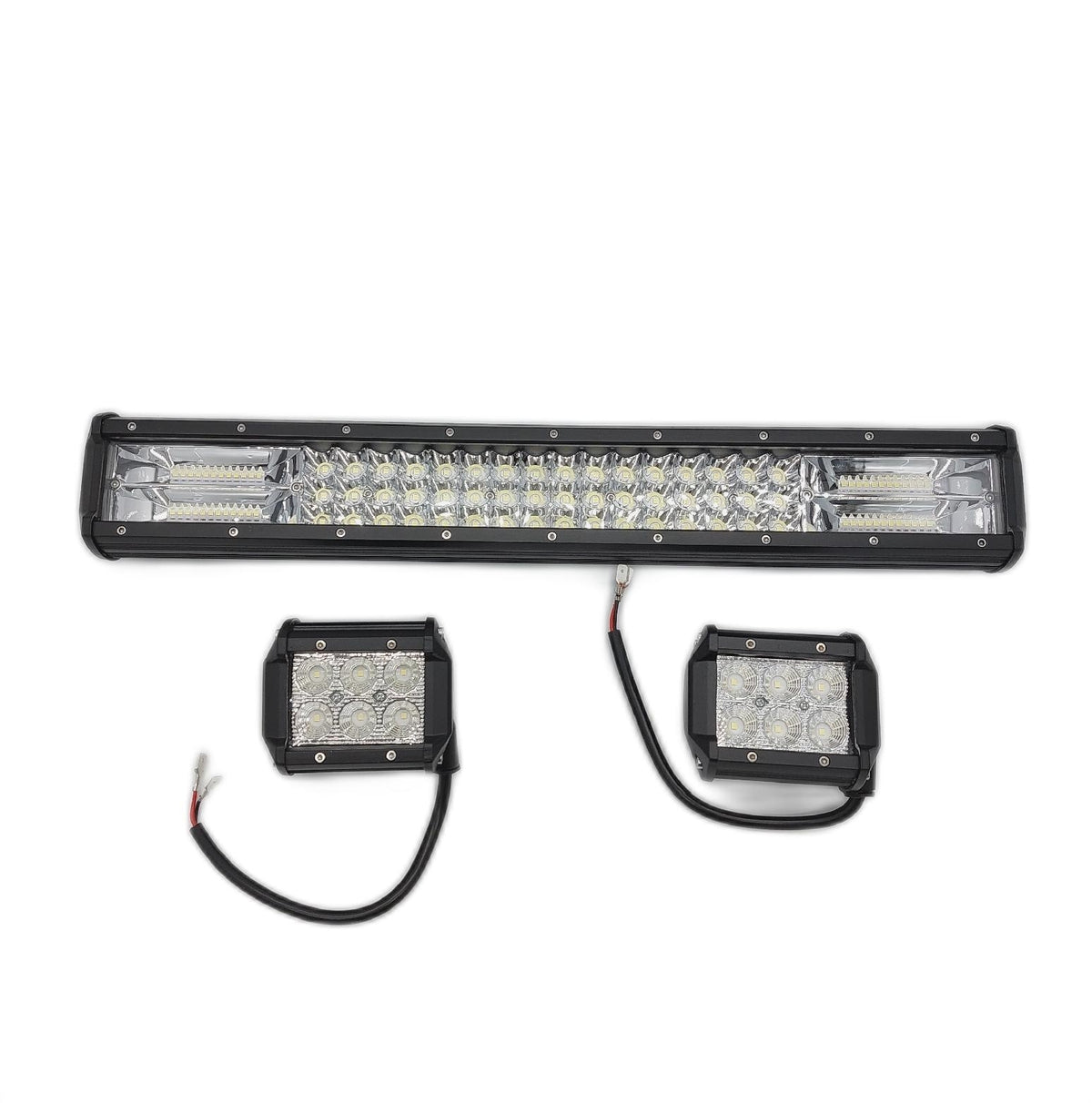 SKYWORLD 7D 50cm 288W LED Lichtleiste 4x4 Schiene mit 2 Stück 10cm 18W Scheinwerfern