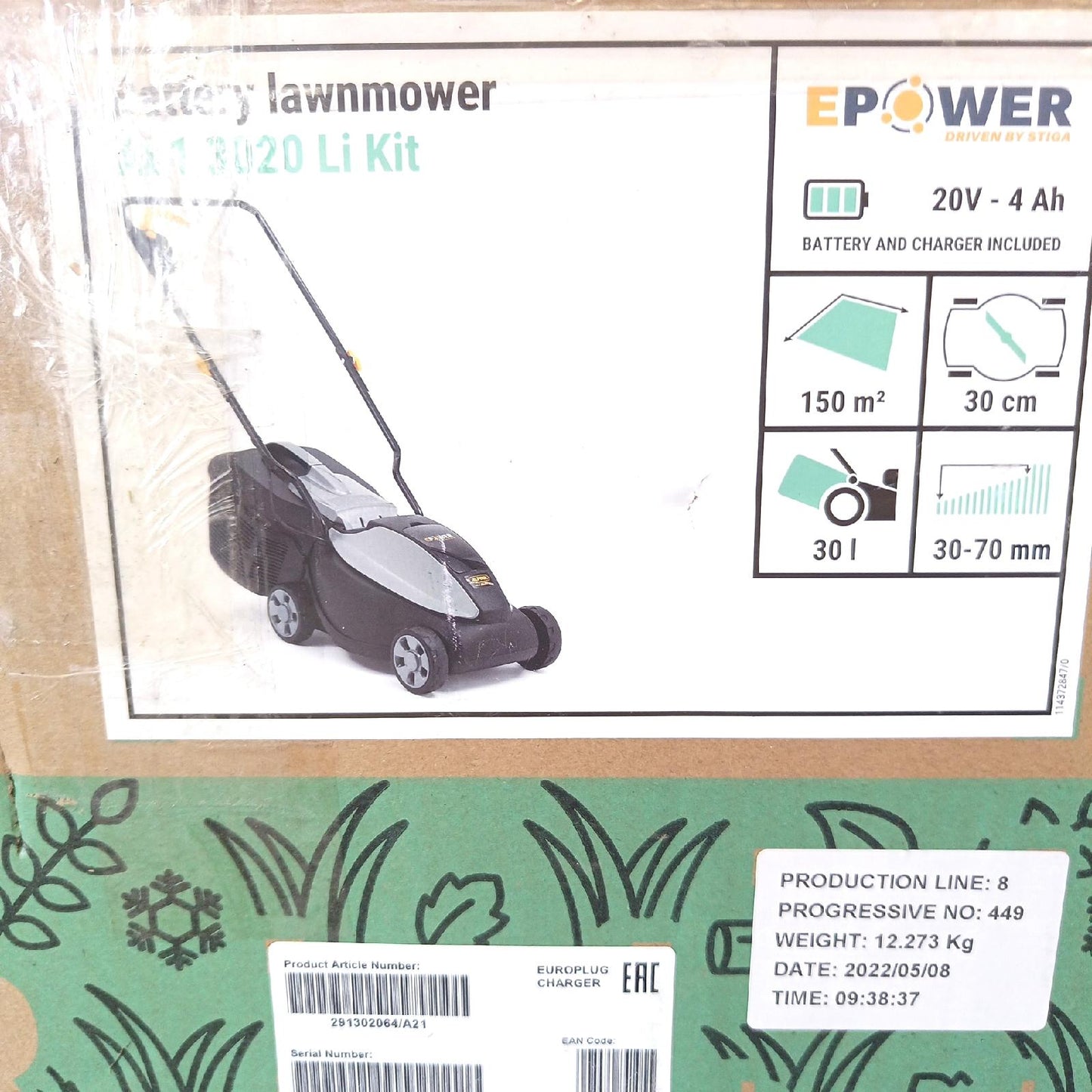 Alpina Akku Rasenmäher AL1 3020 Li Kit, 30cm Schnittbreite, mit 20V (4Ah) Akku & Ladegerät, 30L Korb
