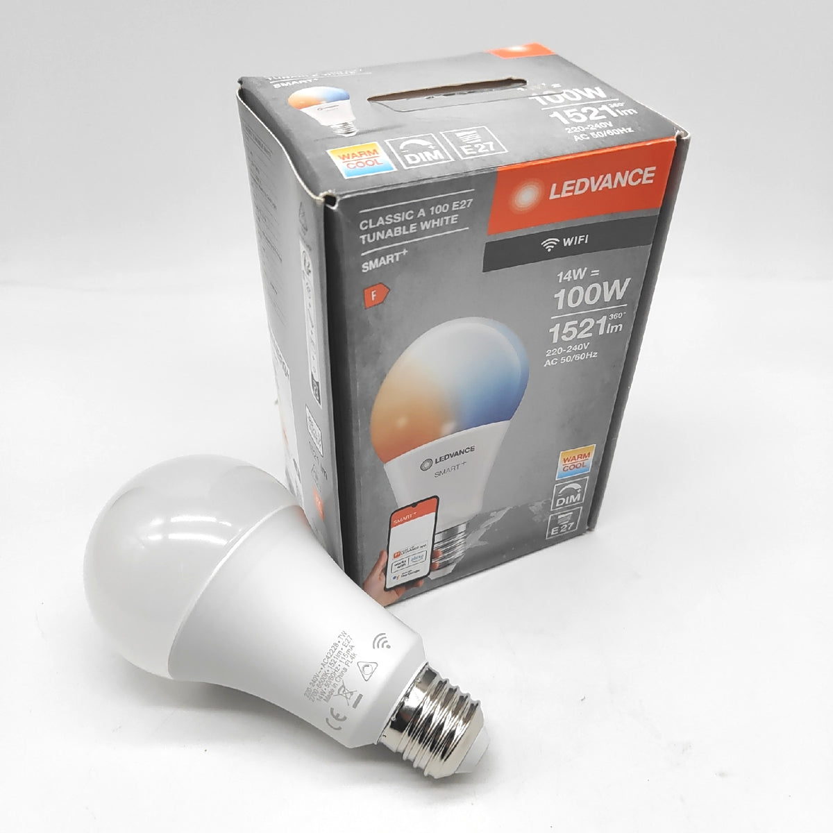 LEDVANCE Smarte LED-Lampe mit WiFi Technologie, Sockel E27, Dimmbar, Lichtfarbe änderbar 2700-6500K, ersetzt Glühlampen mit 100 W, SMART+ WiFi Classic Tunable White, 1er-Pack