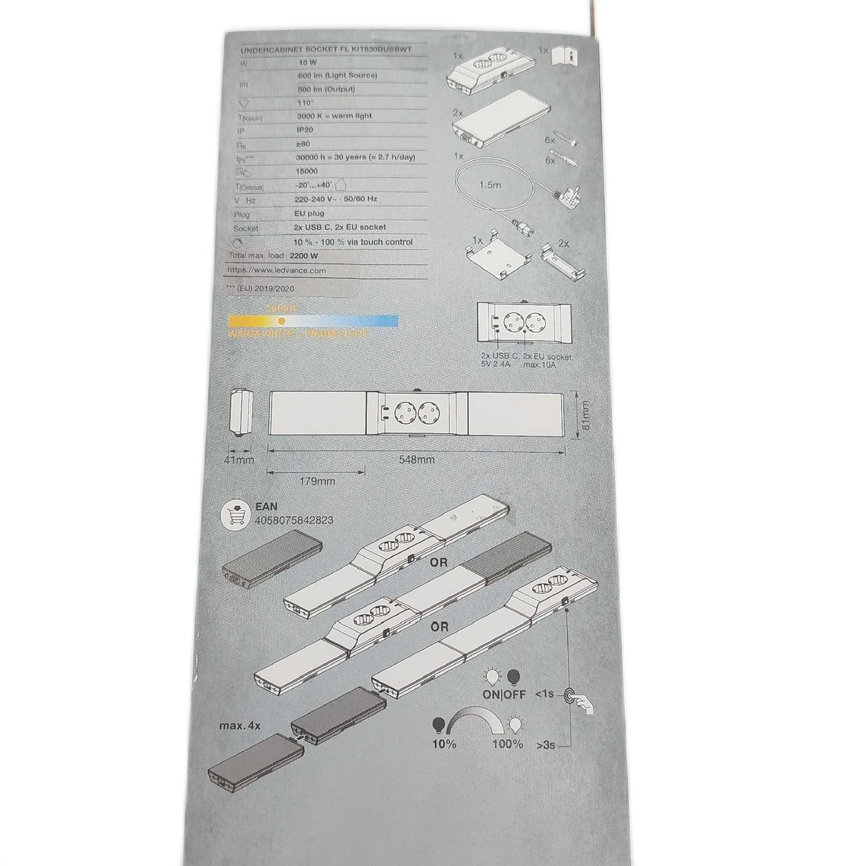 LEDVANCE Unterbauleuchte Beleuchtung Wall Lighting Modell mit Steckdosen und USB C Ansch