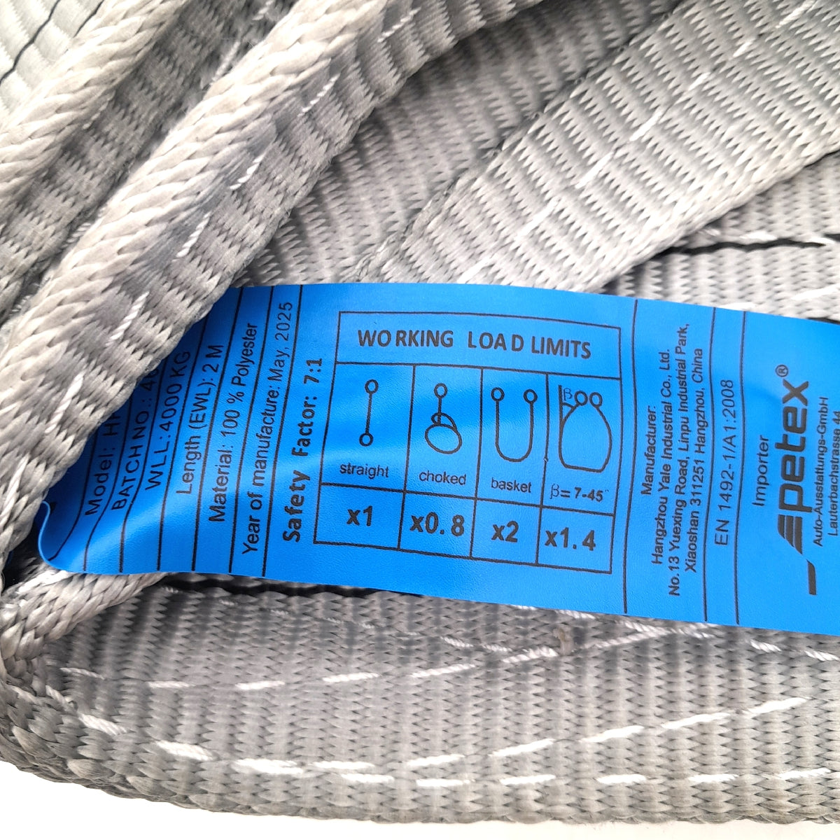 Petex PETEX 47104218 Hebegurt Tragfähigkeit 4000 kg Laenge 2 m Breite 120 mm Grau
