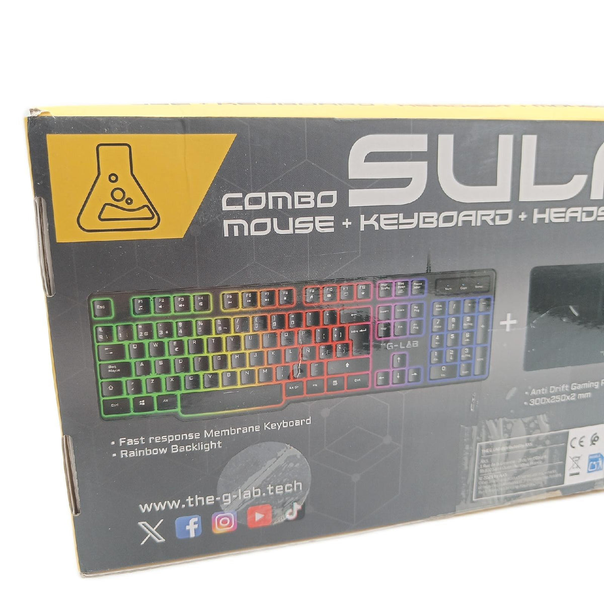 G Lab Combo Sulfur Pack 4 en 1 Gaming Tastatur QWERTY Gamer Maus 3600 dpi