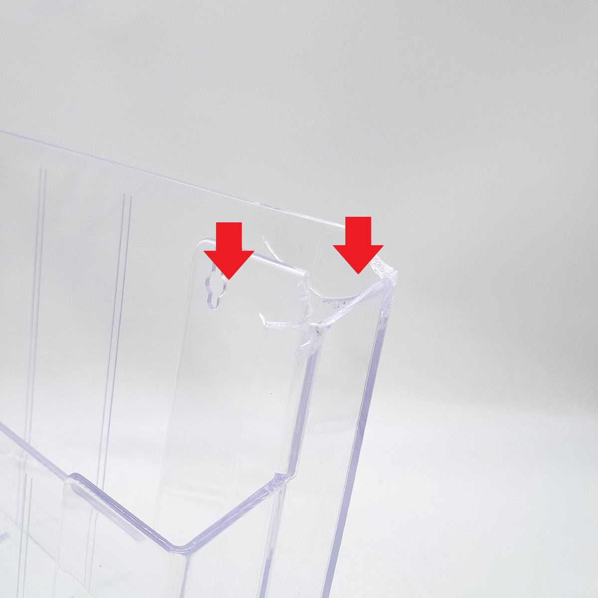 taymar Prospektständer Tribüne Tischaufsteller flexibel transparent 4 Etagen für Flyer DIN A4 A5 DL A6 rechte obere Ecke beschädigt