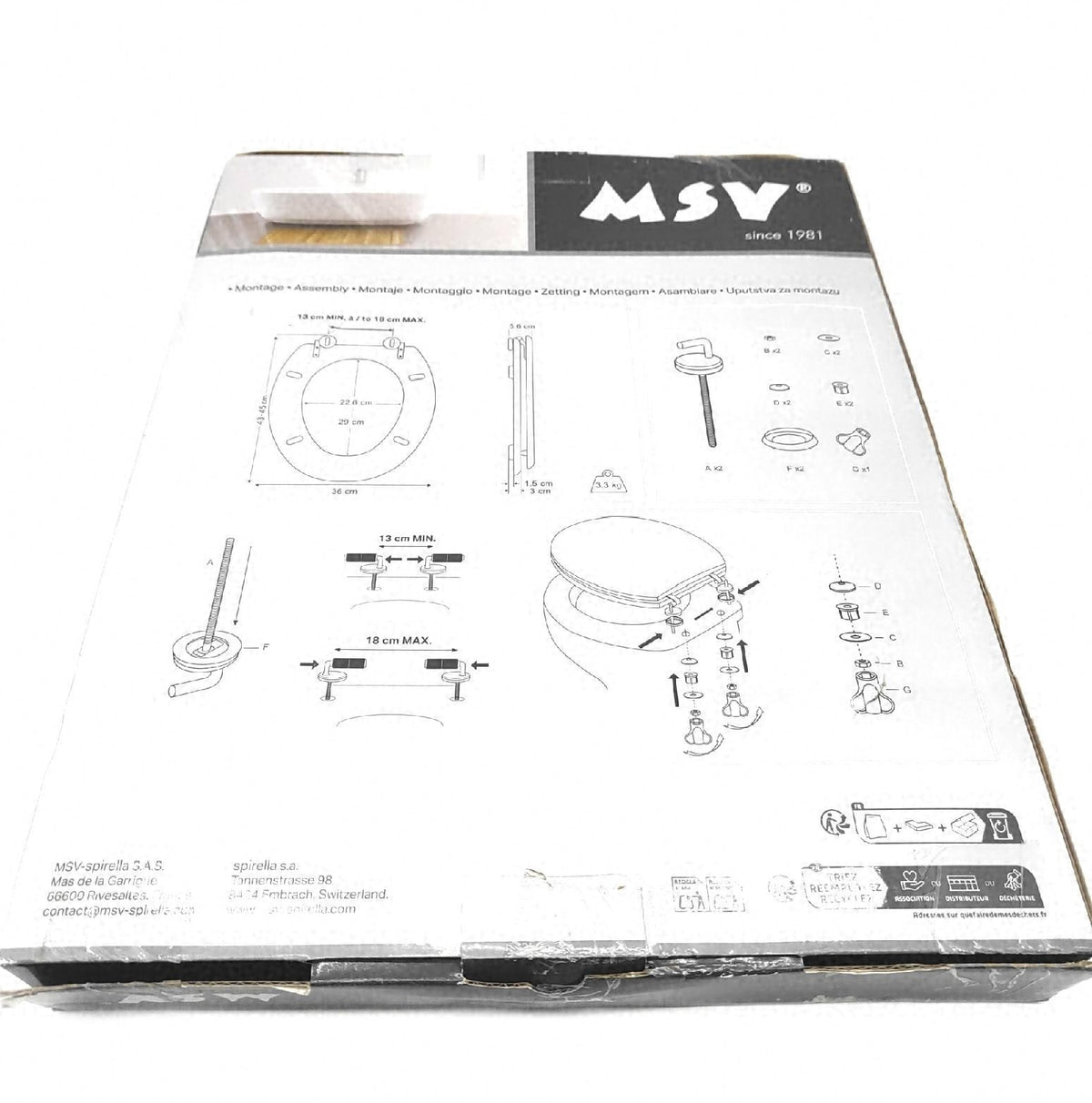 MSV MDF WC Sitz mit Edelstahlscharniere für Badezimmer Farbe Lila Größe 30 x 20 x 15 cm