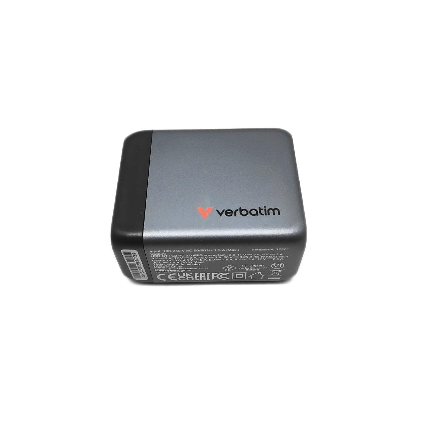 Verbatim Ladegerät Ladeelektronik GaN 65W 3 Anschlüsse USB C USB