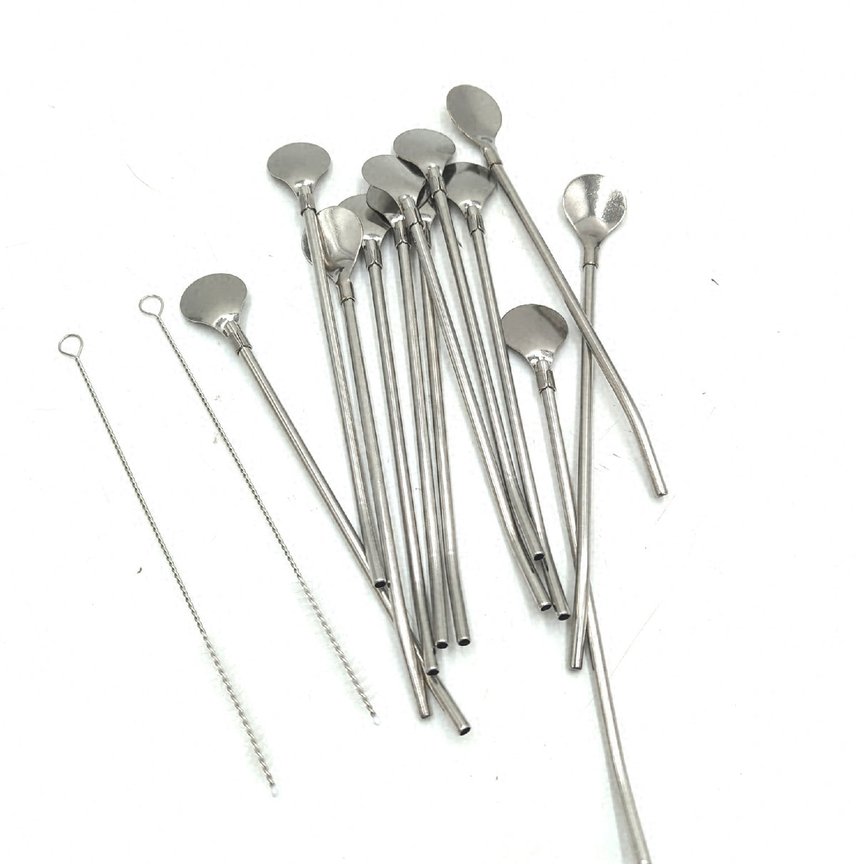 PCS Edelstahl Trinkhalmlöffel 12 Stück 21 cm wiederverwendbar mit 2 Reinigungsbürsten