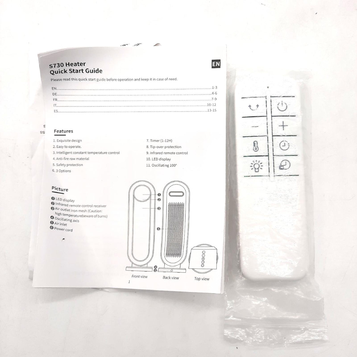 Heizlüfter 2000 W Keramik Elektroheizung Thermostat Fernbedienung def
