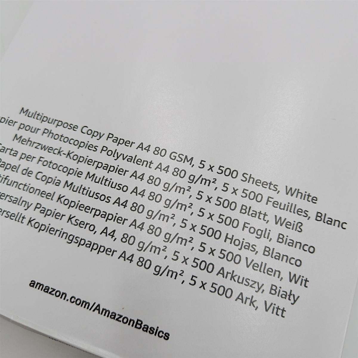 Amazon Basics Druckerpapier DIN A4 80 g/m² 2500 Stück 5 Packungen mit 500 Weiß