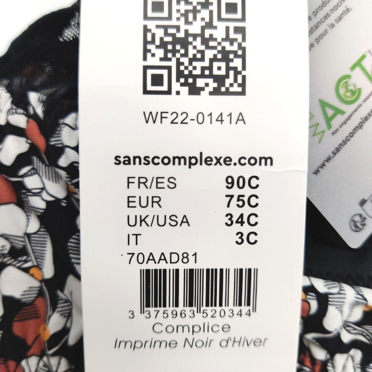 Sans Complexe Damen Complice 70aad81 Klassischer BH Bügel Winterschwarz Bedruckt 75C