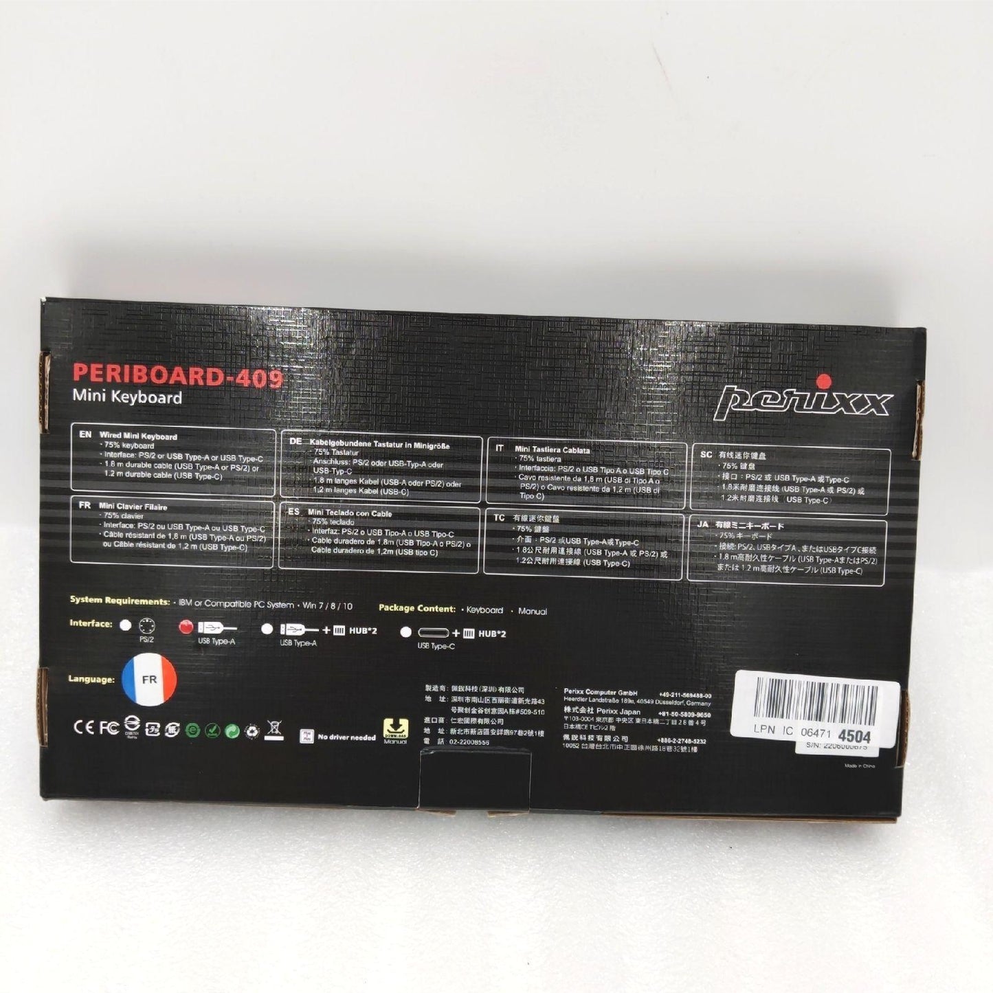 Perixx Mini Tastatur Computer Zubehör PERIBOARD 409U Kabel USB Schwarz AZERT