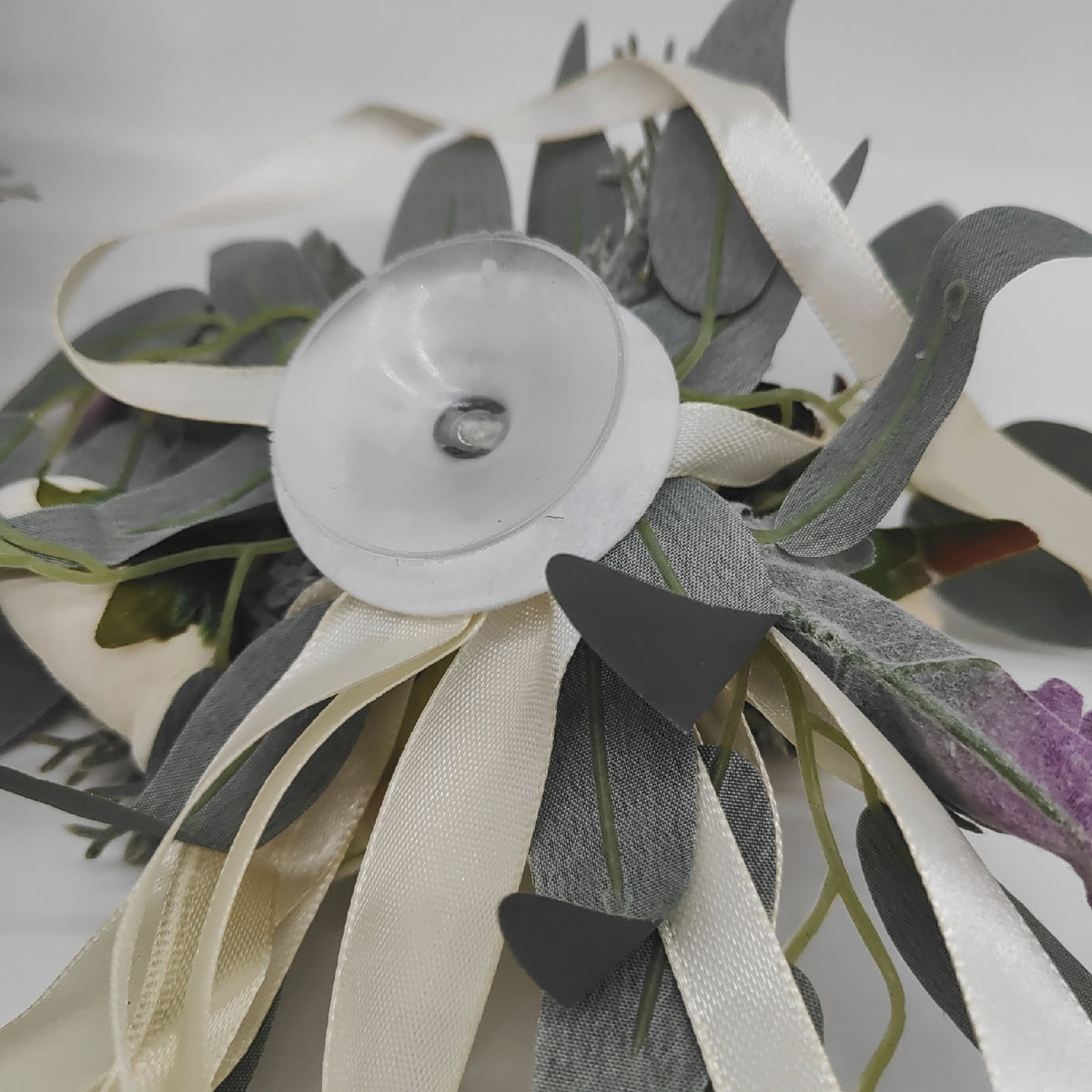2 Stück Hochzeit Autoschmuck, Hochzeit Autoschleifen, Vintage Hochzeits Künstliche Blume mit Saugnäpfen für Auto Rückspiegel Milchig Weiß