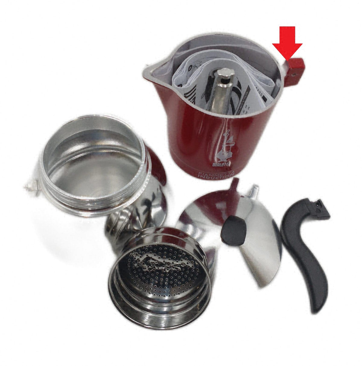 Bialetti 0007144 Rote Kaffeemaschine Espressokocher ohne Schraube