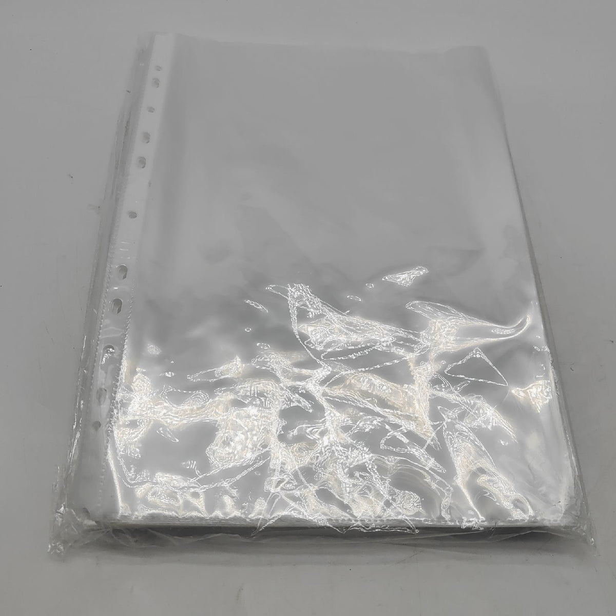 Raylu Paper - 100% recycelbare Polypropylen-Multi-Bohr-Hüllen mit großer Öffnung verstärkter Rücken 100 Stück Transparent - Glas Folio - 60 Mikron