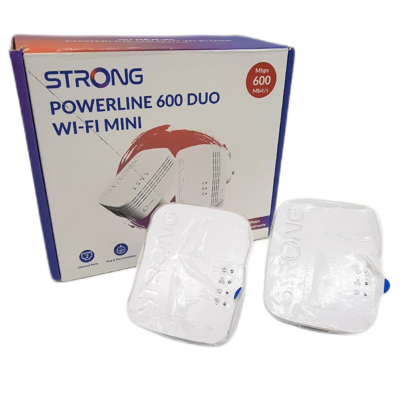 Strong Mini K Powerline Doppel Steckdose Elektronik Powerline 600 Mbps für Netzwerk