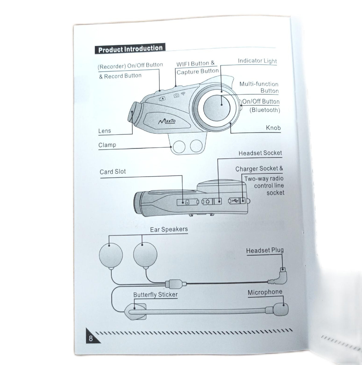 MAXTO M3 Motorrad Bluetooth Intercom Interkom Headset Kommunikationssystem Kit Kamera