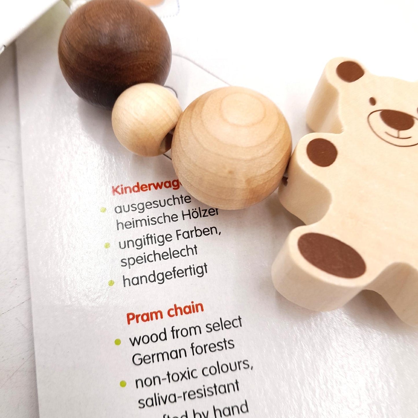 Heimness Kinderwagenkette Baby Spielzeug Modell Bär Holz naturfarben braun 40cm