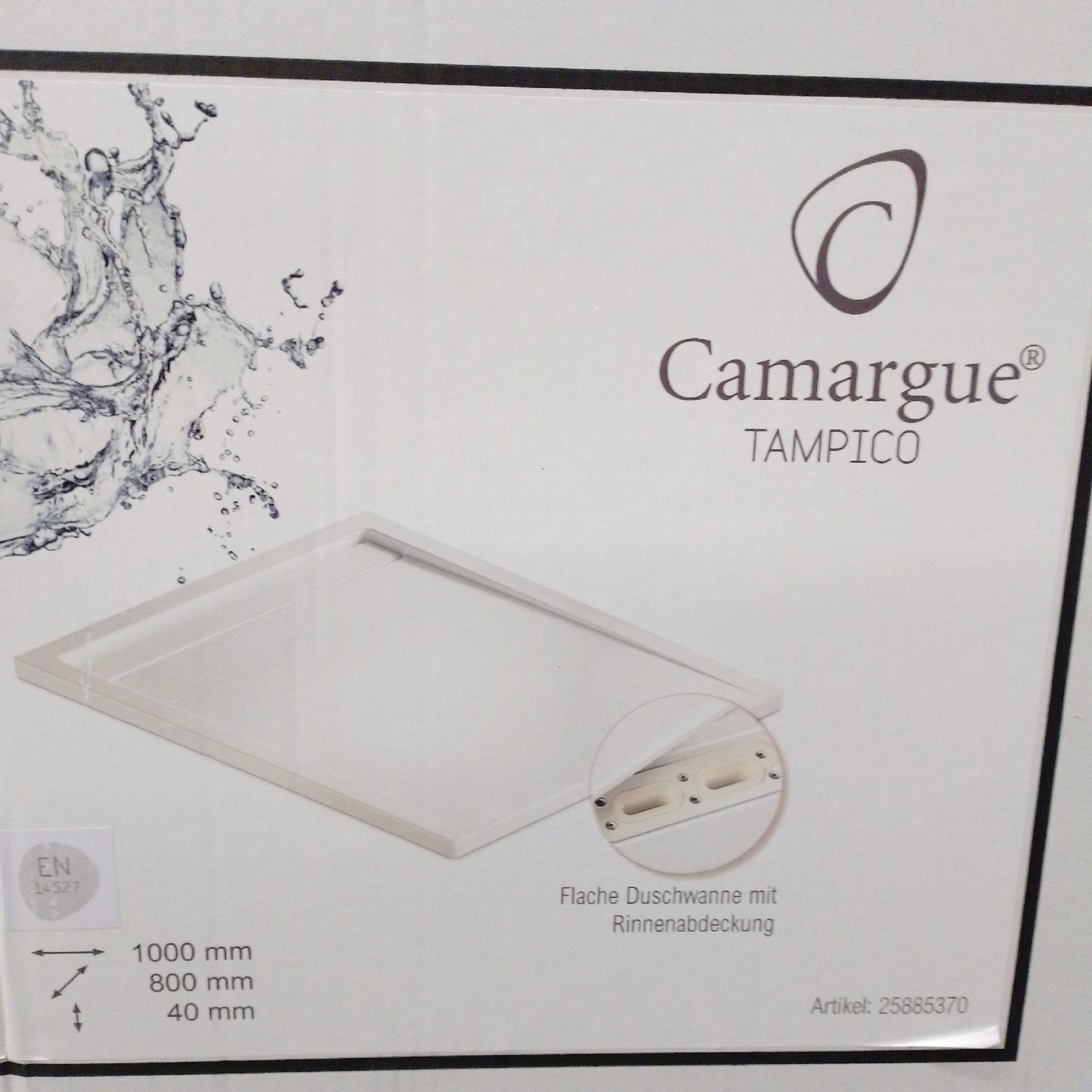 Camargue Tampico Flache Duschwanne mit Rinnenabdeckung Weiß 1000x800x40 mm